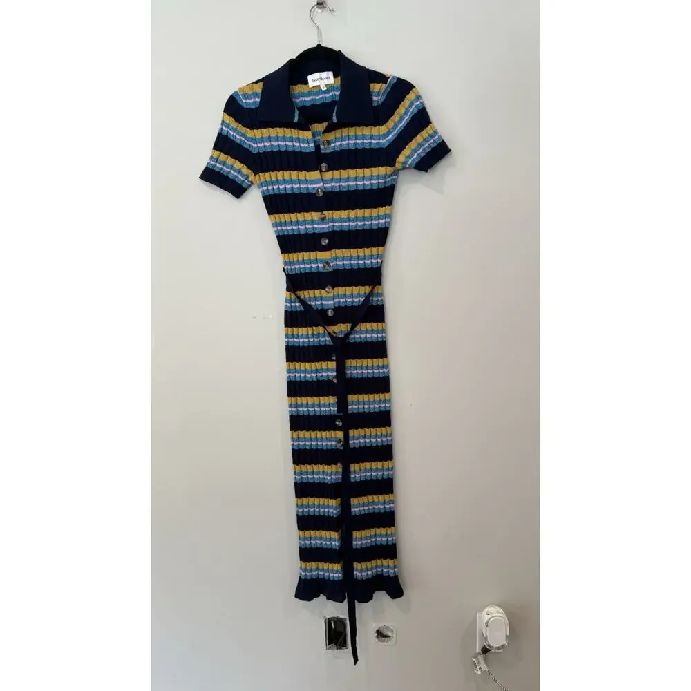 Heartloom Dress Blue Stripe Zigzag Knit Maxi Womens Boho Hippie Size Small - Picture 10 of 10